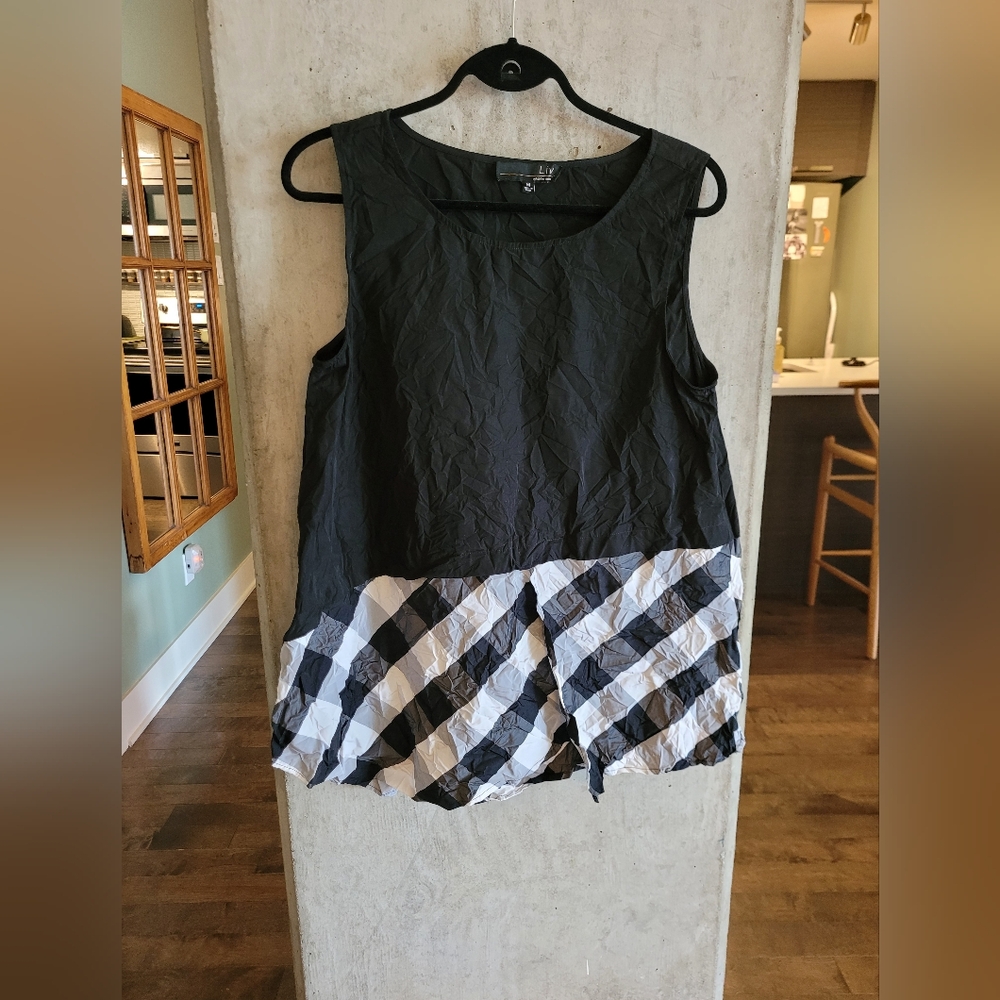 Habitat Liv NWT Size M Black & White Gingham Plaid Tartan Ta…